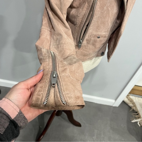 Blank NYC SL8 Light Pink Beige Women's Tan Suede Biker Jacket Medium - Picture 5 of 10